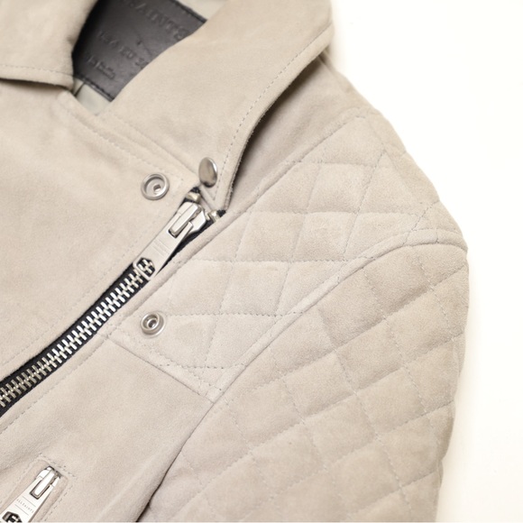 COPY - All Saints Suede Beattie Biker Zip Harness Jacket 100% Leather Sz 4 - Picture 9 of 16